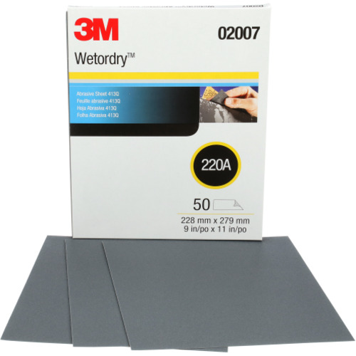 3M Wetordry Abrasive Sheet 413Q 02007 220 9″ × 11″ 50 sheets
per carton 5 cartons per case